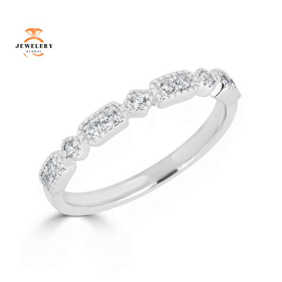 EMILIQUE 14KT GOLD STACKABLE 1/5CT DIAMOND ALTERNATING SHAPE BAND