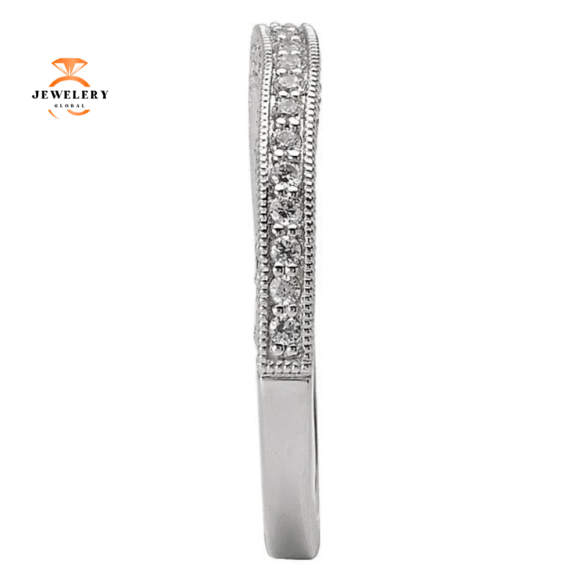 14KT WHITE GOLD 1/4 CTW DIAMOND CURVED MILGRAIN BAND - Image 2
