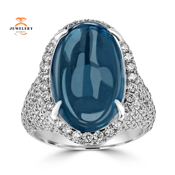 JULEVE 14.25 CT BLUE TOURMALINE AND 2.82 CTW DIAMOND RING