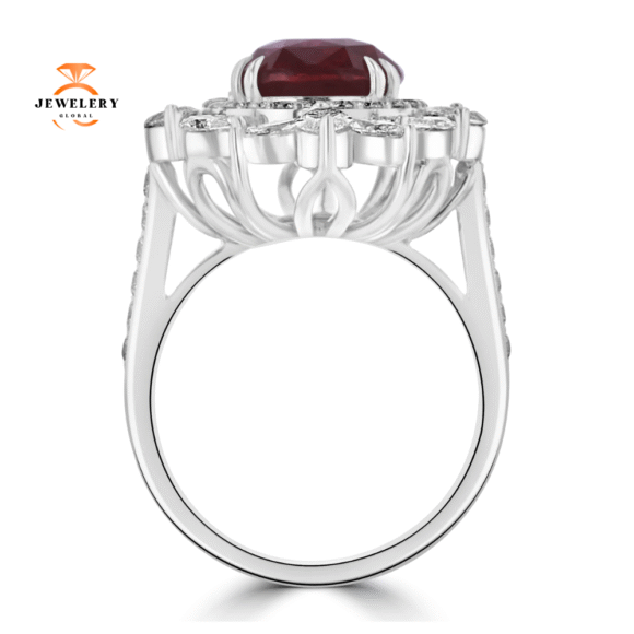 JULEVE 18KT WHITE GOLD 6.03 CT RUBY & 2.01 CTW DIAMOND HALO RING - Image 3