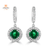 JULEVE 2.54 CTW EMERALD & 0.92 CTW DIAMOND HALO DROP EARRINGS