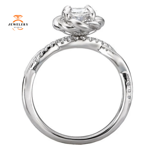 14KT WHITE GOLD 1/5 CTW DIAMOND TWISTED HALO SETTING FOR 1 CT - Image 3