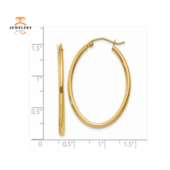 14KT YELLOW GOLD OVAL HOOP EARRINGS - Image 2