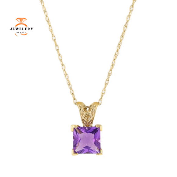 14KT YELLOW GOLD PRINCESS CUT AMETHYST NECKLACE