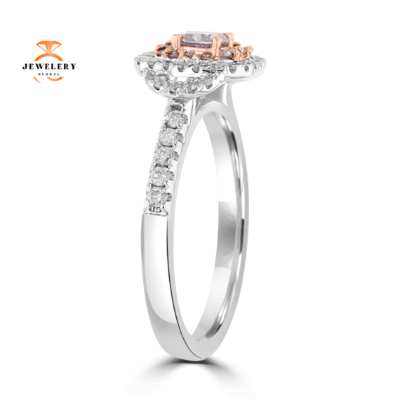 18KT TWO-TONE GOLD .72 CTW PINK DIAMOND DOUBLE HALO RING - Image 3