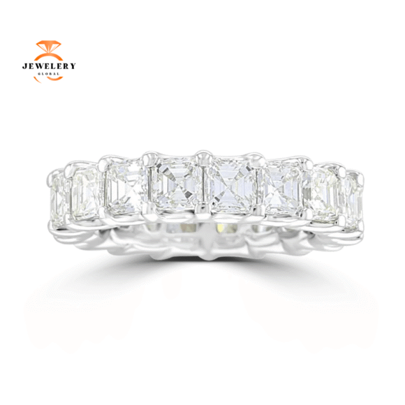 18KT White Gold 6.00 CTW Asscher Diamond Eternity Band