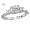 14KT White Gold 1/2 CTW Diamond Trellis 3 Stone Setting For 1 CT Round