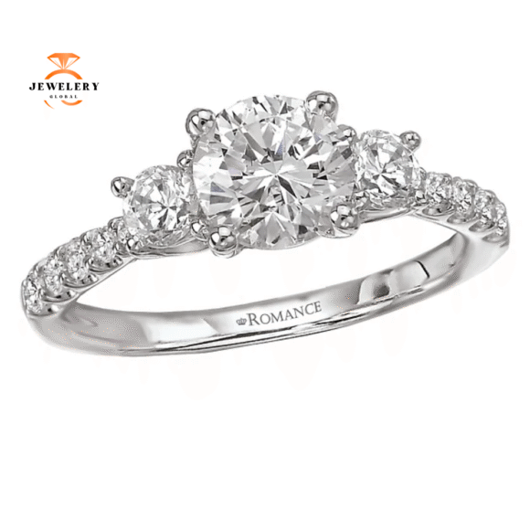 14KT White Gold 1/2 CTW Diamond Trellis 3 Stone Setting For 1 CT Round