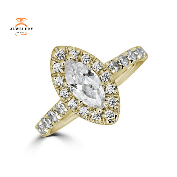 JULEVE 14KT GOLD 1.00 CTW DIAMOND MARQUISE HALO RING - Image 5