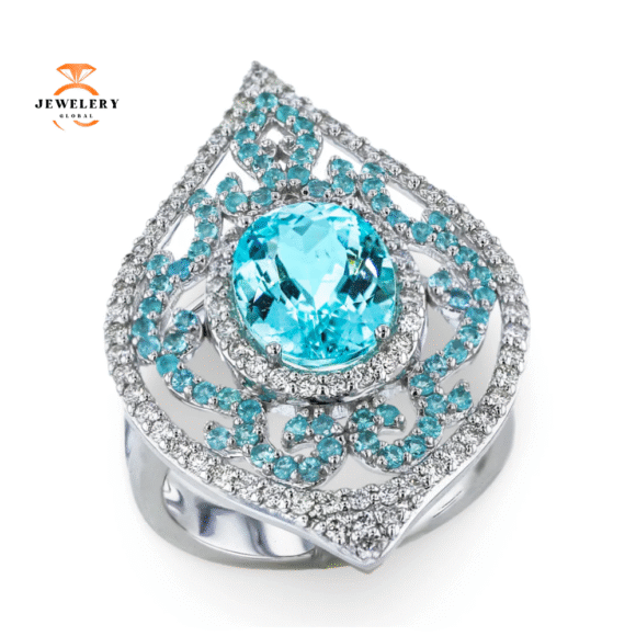 JULEVE 18KT WHITE GOLD 3.56CT PARAIBA TOURMALINE & 0.60CTW DIAMOND RING