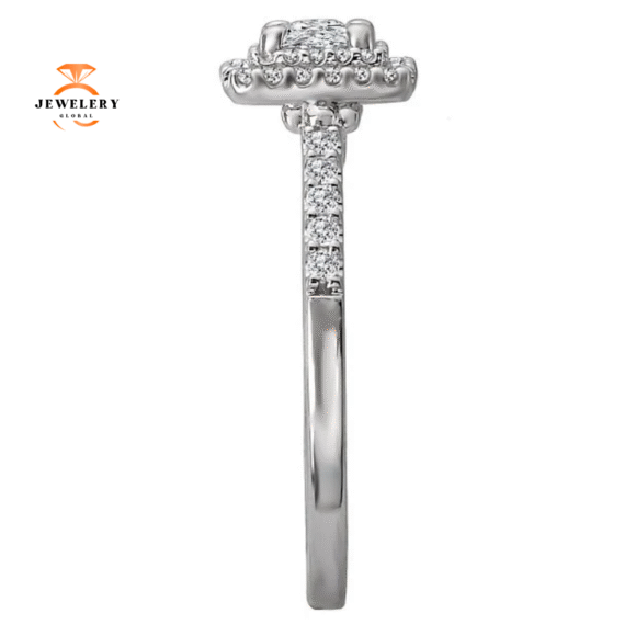 14KT WHITE GOLD 1/2 PRINCESS DIAMOND DOUBLE SQUARE HALO RING - Image 2
