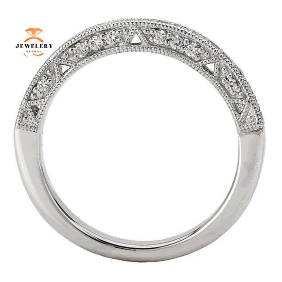 14KT WHITE GOLD 1/4 CTW DIAMOND CURVED MILGRAIN BAND - Image 3