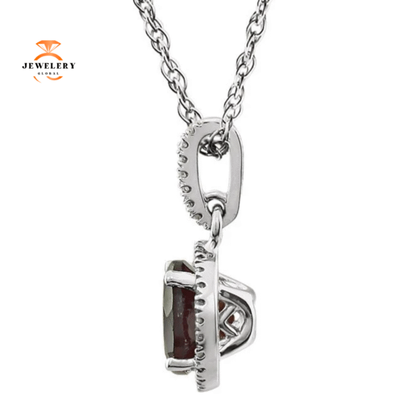 14KT WHITE GOLD 1.60 CT GARNET & .10 CTW DIAMOND HALO NECKLACE - Image 2