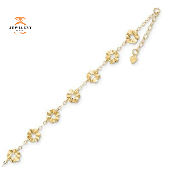 14KT YELLOW GOLD ADJUSTABLE OPEN FLOWER ANKLET