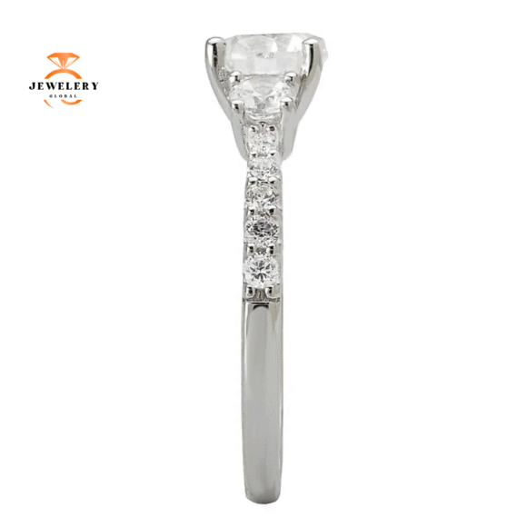14KT White Gold 1/2 CTW Diamond Trellis 3 Stone Setting For 1 CT Round - Image 2