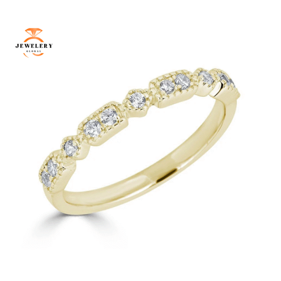 EMILIQUE 14KT GOLD STACKABLE 1/5CT DIAMOND ALTERNATING SHAPE BAND - Image 3