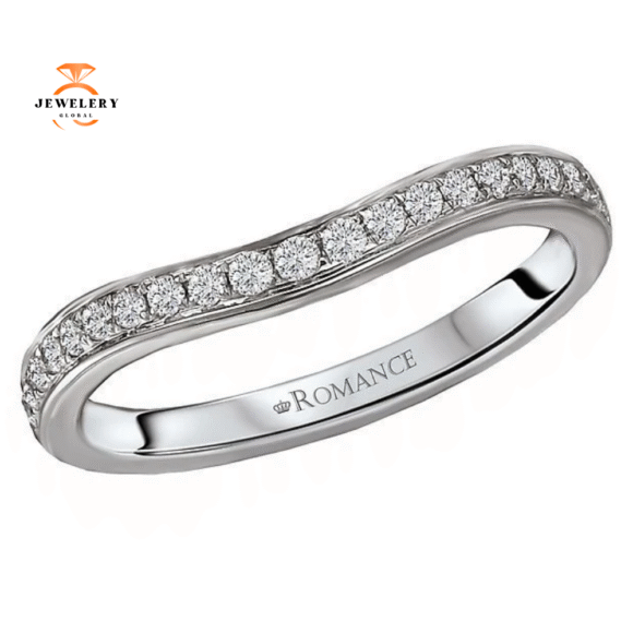 14KT WHITE GOLD 1/5 CTW ROUND DIAMOND 21 STONE CURVED BAND