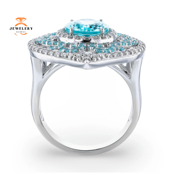 JULEVE 18KT WHITE GOLD 3.56CT PARAIBA TOURMALINE & 0.60CTW DIAMOND RING - Image 2