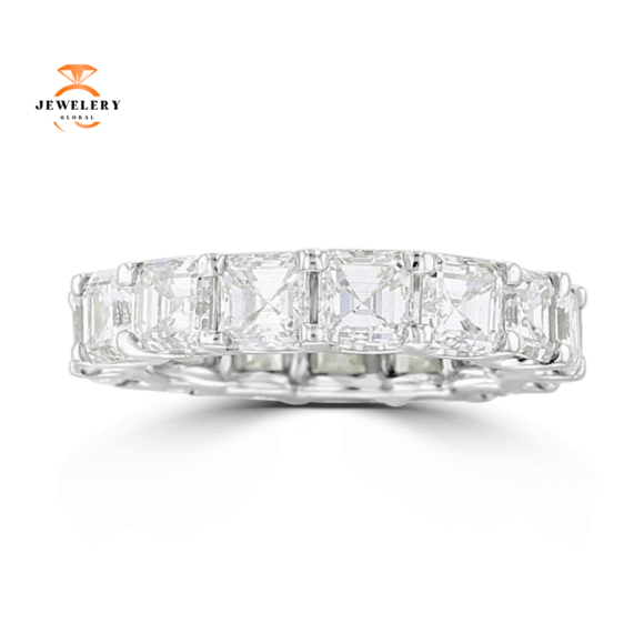 14KT White Gold 7.18 CTW Asscher Cut U-Prong Eternity Band - Size 5.5