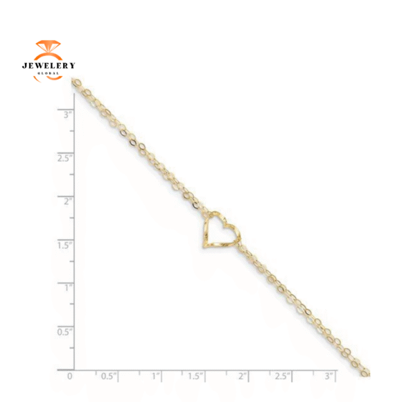 14KT YELLOW GOLD DOUBLE STRAND HEART ANKLET - Image 3