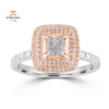 18KT TWO-TONE GOLD 0.96 CTW LIGHT GREEN, PINK, NEAR COLORLESS DOUBLE HALO RING