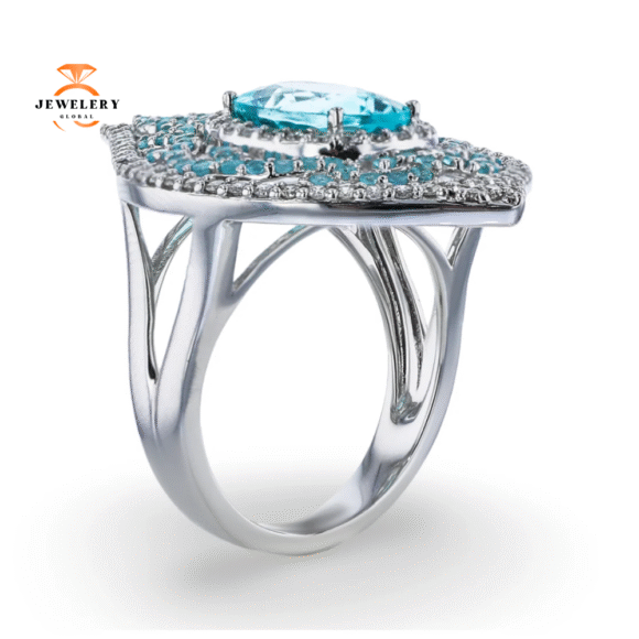 JULEVE 18KT WHITE GOLD 3.56CT PARAIBA TOURMALINE & 0.60CTW DIAMOND RING - Image 3