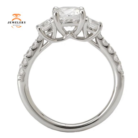 14KT White Gold 1/2 CTW Diamond Trellis 3 Stone Setting For 1 CT Round - Image 3