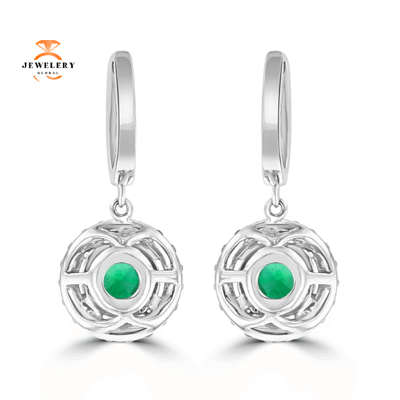 JULEVE 2.54 CTW EMERALD & 0.92 CTW DIAMOND HALO DROP EARRINGS - Image 4