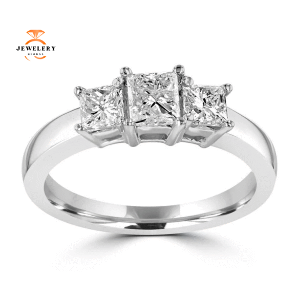 14KT White Gold 1.06 CTW Princess Cut Diamond 3 Stone Ring