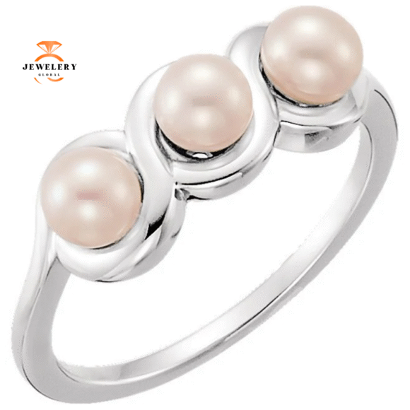 14KT WHITE GOLD 3-STONE PEARL RING