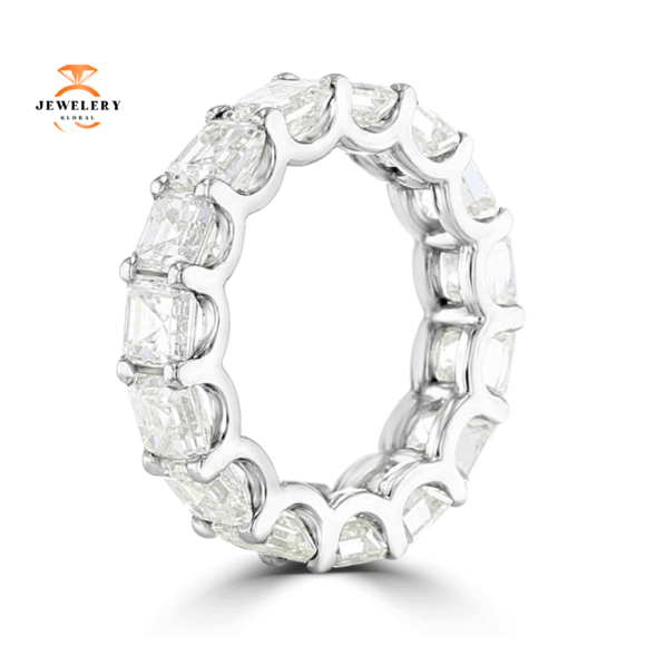 14KT White Gold 7.18 CTW Asscher Cut U-Prong Eternity Band - Size 5.5 - Image 2