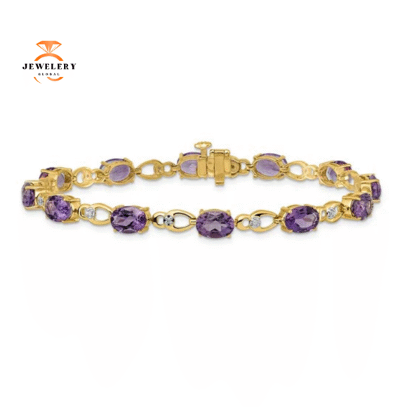 14KT YELLOW GOLD AMETHYST & DIAMOND BRACELET
