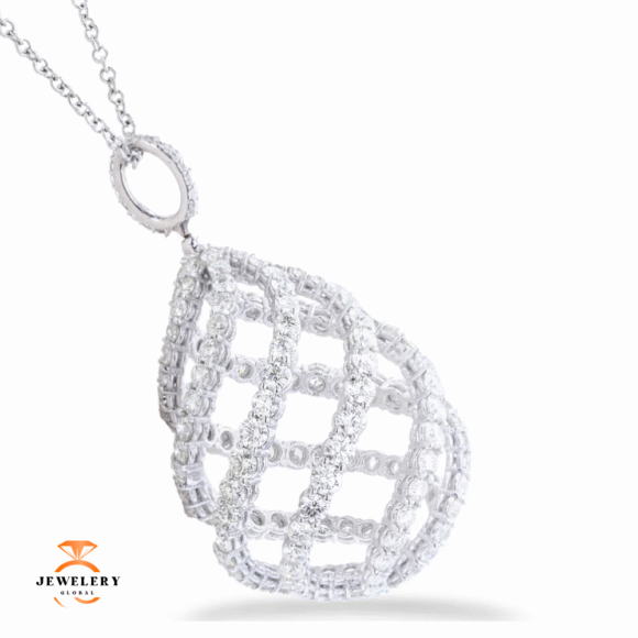 18K WHITE GOLD 6.65CTW DIAMOND SPIRAL TEARDROP NECKLACE - Image 2