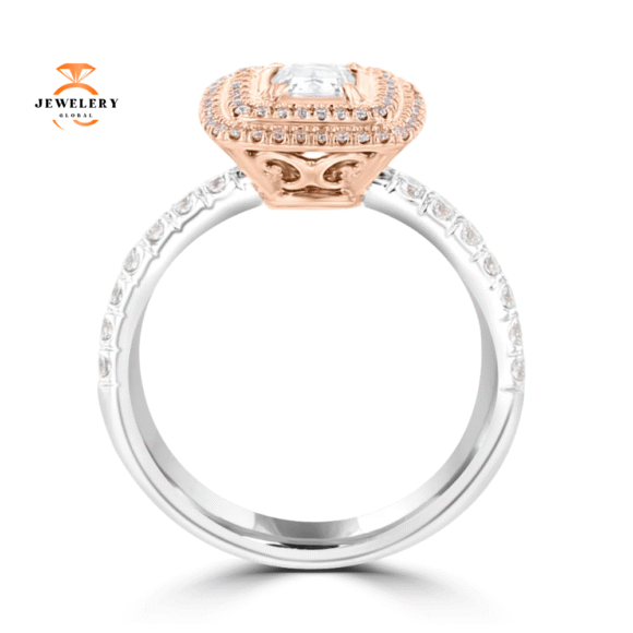 18KT TWO-TONE GOLD 0.96 CTW LIGHT GREEN, PINK, NEAR COLORLESS DOUBLE HALO RING - Image 2