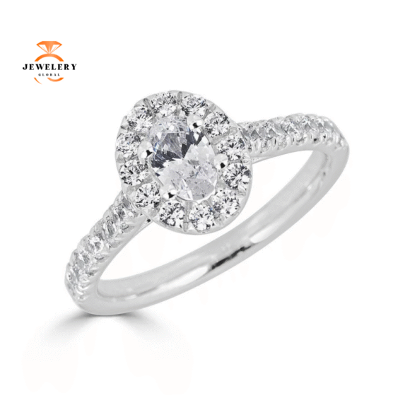 JULEVE 14KT GOLD 1.00 CTW DIAMOND OVAL HALO CATHEDRAL RING
