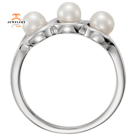 14KT WHITE GOLD 3-STONE PEARL RING - Image 2