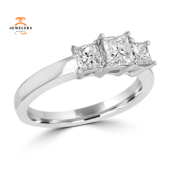 14KT White Gold 1.06 CTW Princess Cut Diamond 3 Stone Ring - Image 2