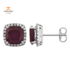 14KT WHITE GOLD CUSHION GARNET & .06 CTW DIAMOND HALO EARRINGS