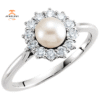 14KT WHITE GOLD PEARL & 1/3 CTW DIAMOND HALO RING