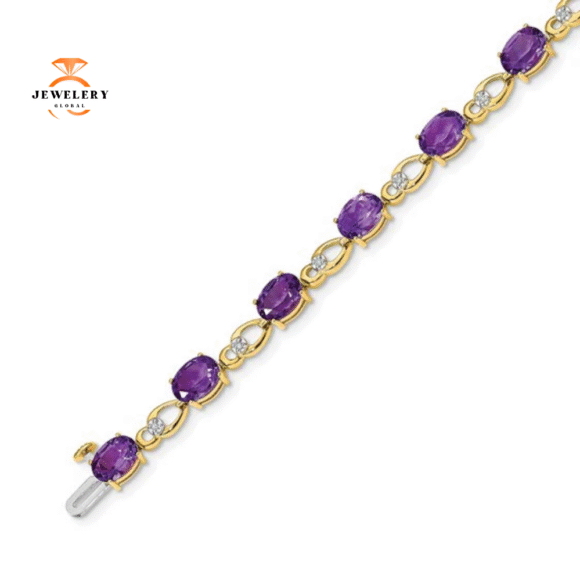 14KT YELLOW GOLD AMETHYST & DIAMOND BRACELET - Image 2