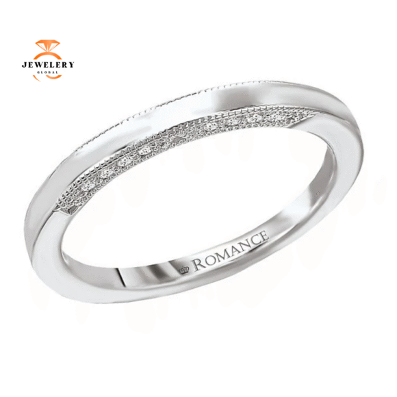 14KT WHITE GOLD 1/10 CTW DIAMOND POLISHED MILGRAIN RING