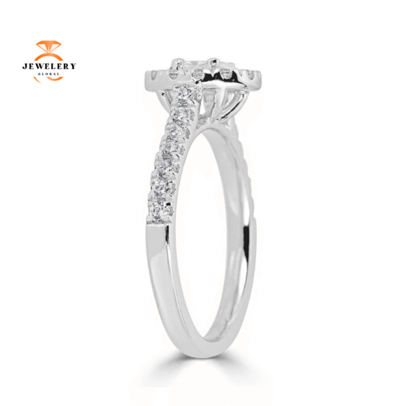 JULEVE 14KT GOLD 1.00 CTW DIAMOND OVAL HALO CATHEDRAL RING - Image 2