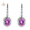 JULEVE 18KT WHITE GOLD 3.74CT PINK SAPPHIRE & 1.10CTW DIAMOND HALO EARRINGS