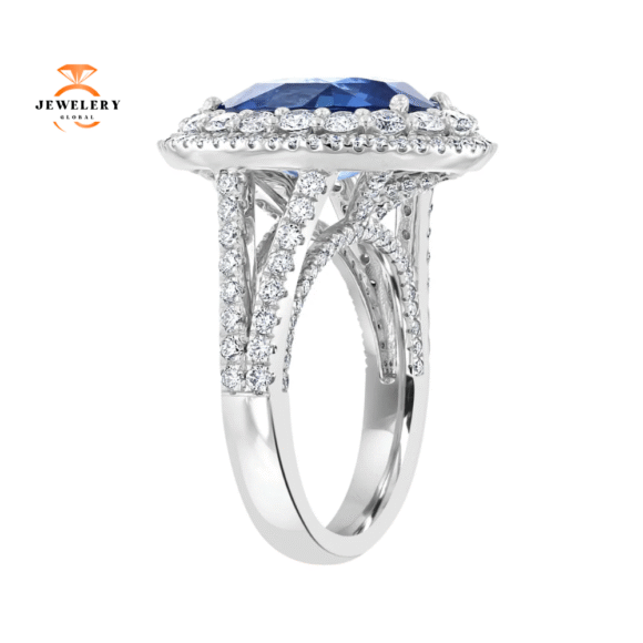 JULEVE 7.54 CT SAPPHIRE & 2.08 CTW DIAMOND OVAL HALO RING - Image 2