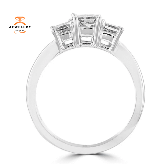 14KT White Gold 1.06 CTW Princess Cut Diamond 3 Stone Ring - Image 3