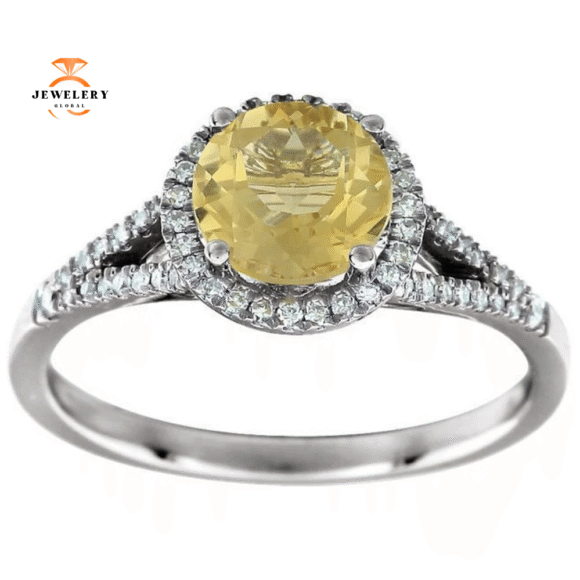 14KT WHITE GOLD 1.20 CT CITRINE & 1/6 CTW DIAMOND HALO RING - Image 3