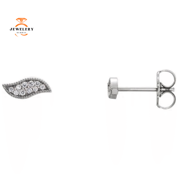 14KT WHITE GOLD LEAF DIAMOND EARRINGS - Image 2