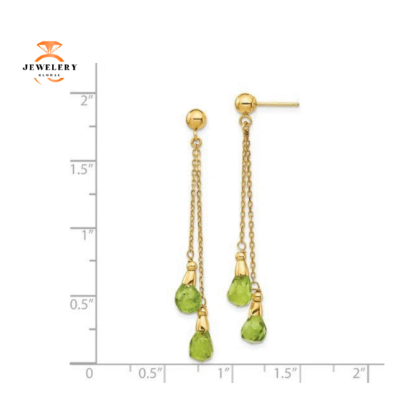 14KT YELLOW GOLD PERIDOT DANGLE EARRINGS - Image 2