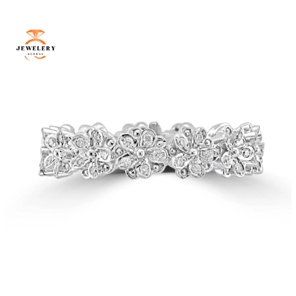18KT Pave Diamond Multi Flower Band Size 6.25 Only - Image 2