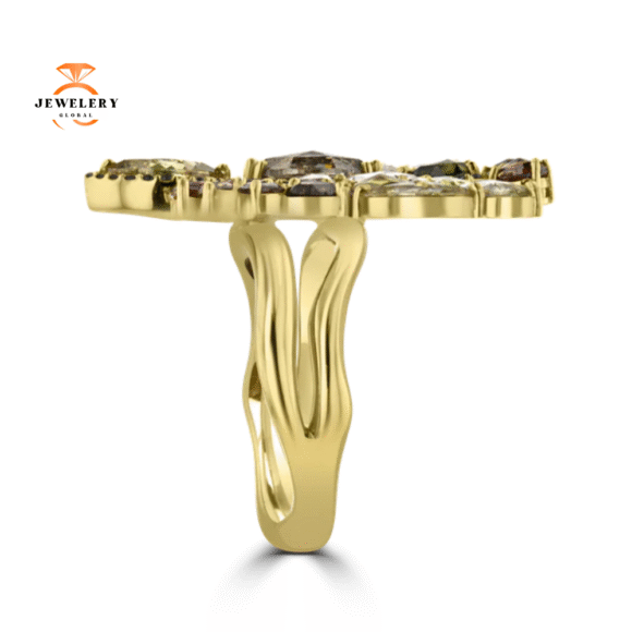 18KT YELLOW GOLD 7.02CT DIAMOND BUTTERFLY RING - Image 2